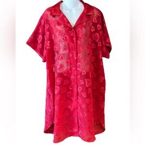 Sophia by Delicates Women’s XL Sheer Red Valentine Button Up Short Gown